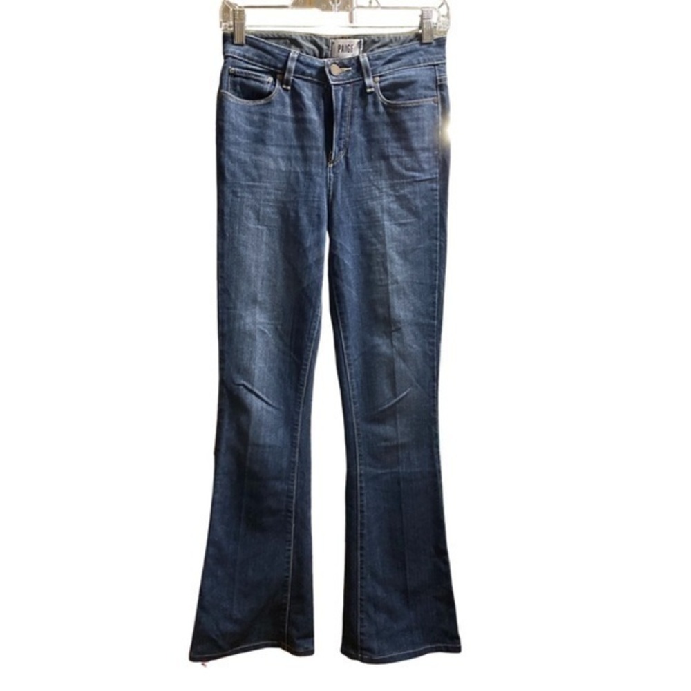 PAIGE Blue Faded High Waisted Flared Jeans